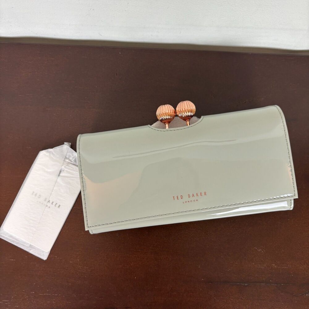 NWT Ted Baker Felicee Grey Bobble Matinee Patent Leather Wallet Gray